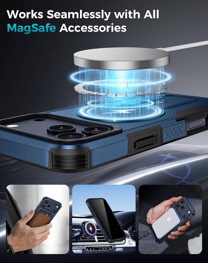Goton 3 in 1 for iPhone 17 Pro Max Case with Privacy Screen Protector Blue | Glass Camera Lens Protector,Compatible for MagSafe,Invisible Kickstand, Shockproof Phone Cover for iPhone 17 Promax - Image 6