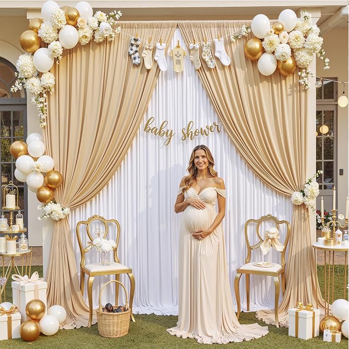 10x12 ft Champagne Backdrop Curtains for Weddings, Birthdays and Photos | 2 Panels 5x12 ft, Wrinkle-Free Polyester Drapes, Washable, Ironable, 4 in Rod Pocket for Baby Showers Photography Background - Image 8