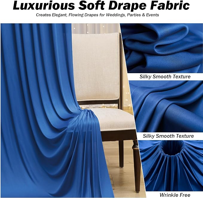 20x12 ft Royal Blue Backdrop Curtains for Weddings, Birthdays and Photos | 4 Panels 5x12 ft, Wrinkle-Free Polyester Drapes, Washable, Ironable, 4 in Rod Pocket for Baby Showers Photography Background - Image 4