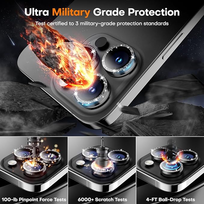 Camera Lens Protector for iPhone 16 Pro Max/16 Pro- Glitter Black | 9H Tempered Glass, Metal Individual Camera Cover, Accessories, Anti-drop, Case Friendly, HD Clear, Anti-Scratch - Image 5