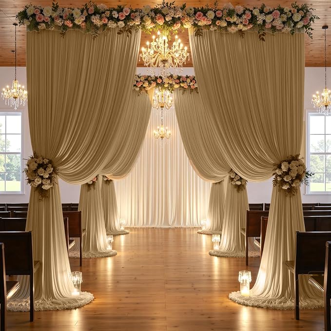 40ftx10ft Champagne Backdrop Curtains for Parties, Wrinkle Free 8 Panels Photo Backdrop Drapes Back Drop Cloth Drapery for Wedding Birthday Photography Background - Image 7