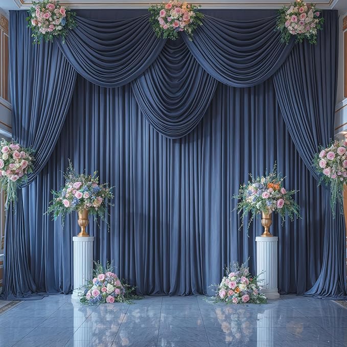 4 Panels Navy Blue Backdrop Curtains for Wedding Party Wrinkle Free Backdrops Curtain Drapes Fabric Decorations Photo Back Drop Cloth for Baby Shower Photography Stage Reception 20ft(W) x 12ft(H) - Image 5