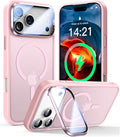 VOFATA [Upgraded Full Camera Protection] for iPhone 17 Pro Case with Camera Cover Stand [Fit for MagSafe][10FT Mil-Grade Protection] Translucent Magnetic iPhone 17 Pro Phone Case, Pink by VOFATA