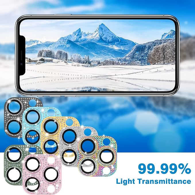 for iPhone 13 Pro & iPhone 13 Pro Max Camera Lens Protector, Bling 3D Rhinestone Diamond 9H Tempered Glass Camera Cover Anti Scratch Shockproof Metal Lens Screen Full Protective Cover - Gold - Image 6