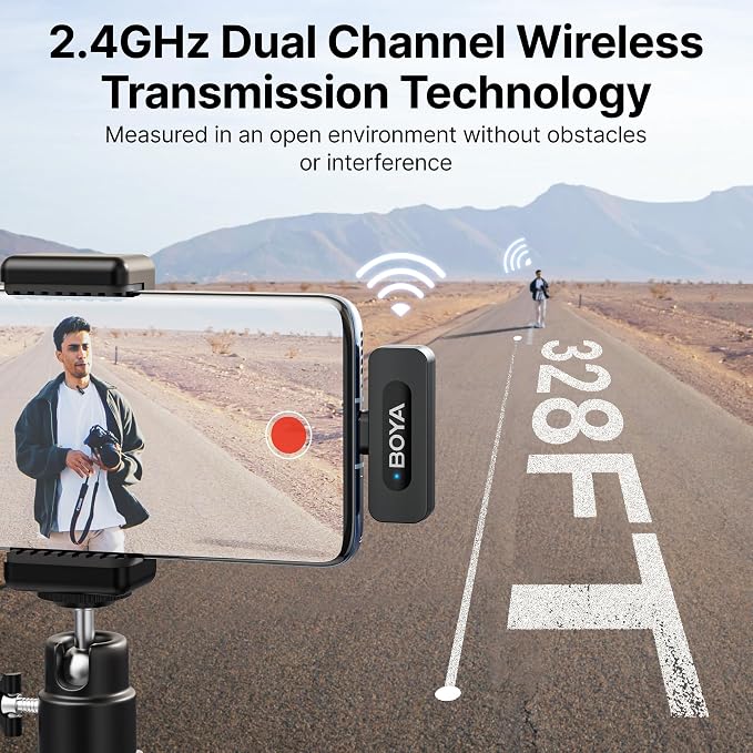BOYA BY-V20 Wireless Microphones for iPhone 17/16/15 & Android/Laptop | Noise Cancellation, 328ft Range, 9H Battery Life, Mini Mic Clip on Lapel Microphone Wireless for Video Recroding - Image 3