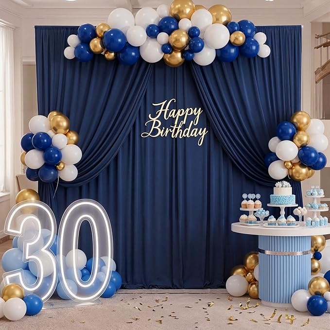10ft x 10ft Wrinkle Free Navy Blue Backdrop Curtains Panels, 2 Panels 5x10ft Silky Polyester Photo Backdrop Drapes for Birthday Wedding Party Graduation Photography Background - Image 4