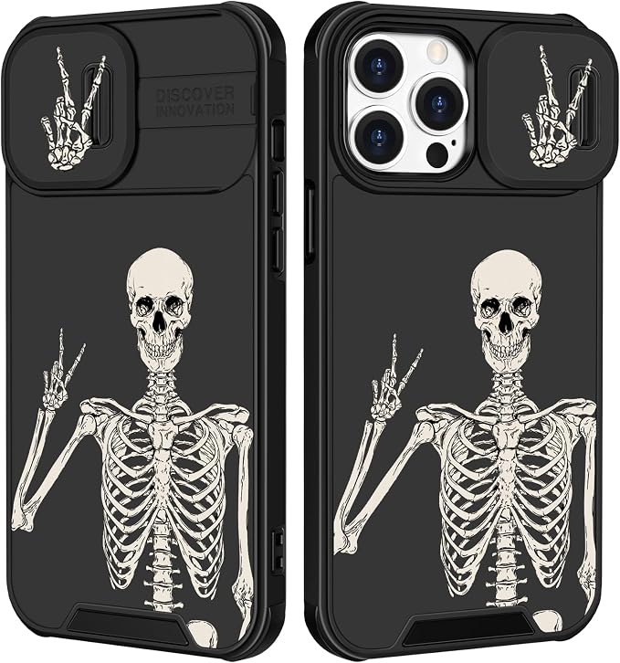 (2in1 for iPhone 11 Pro Max Case Skull Skeleton for Women Cute Gothic Phone Cover Horror Design with Slide Camera Cover Protective Funny Spooky Boys Black Cases for 11 ProMax 6.5'' by Goocrux