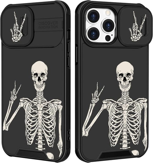 (2in1 for iPhone 11 Pro Max Case Skull Skeleton for Women Cute Gothic Phone Cover Horror Design with Slide Camera Cover Protective Funny Spooky Boys Black Cases for 11 ProMax 6.5'' by Goocrux