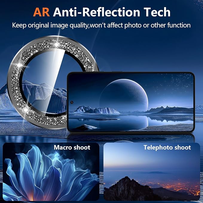 for Samsung Galaxy S26 Camera Lens Protector, Individual Metal Ring Tempered Glass Lens Cover, [Strong Adsorption] Scratch Resistant Ultra-Thin HD Clear Lens Cover, 1 Set-Black Sparkly - Image 3