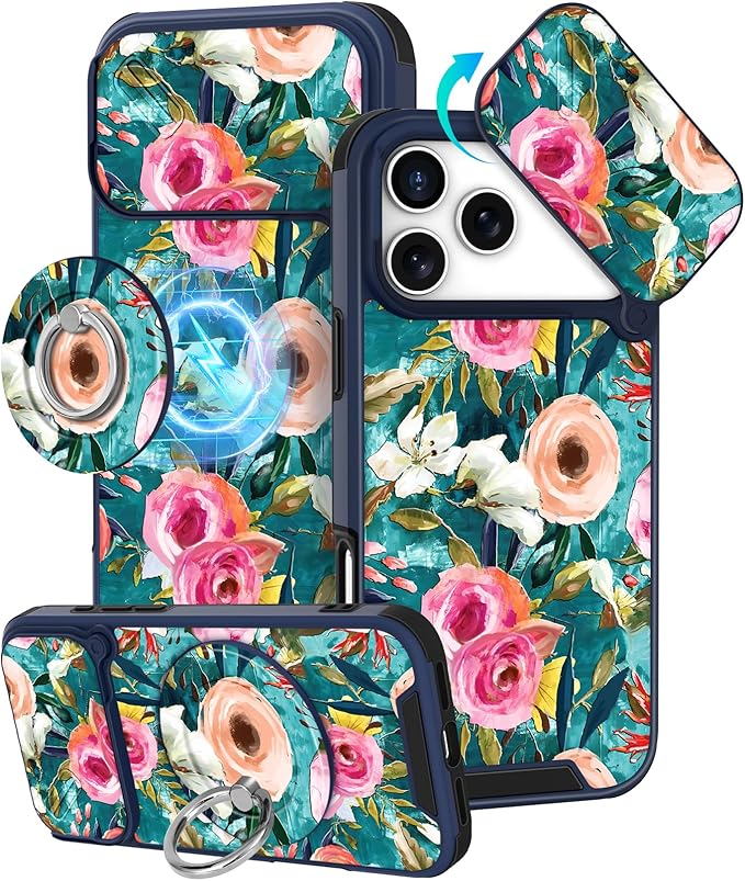 Buleens for iPhone 17 Pro Max Case 6.9 Inch - with Ring Stand & Camera Cover Aesthetic Cute Designed Women Girls Girly Pretty Flowers Kawaii Phone Case for iPhone 17 Pro Max Compatible with Magsafe by Buleens