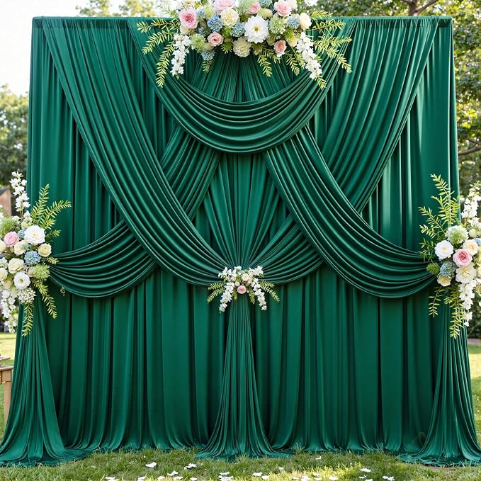 50x12 ft Forest Green Backdrop Curtains for Weddings, Birthdays and Photos | 10 Panels 5x12 ft, Wrinkle-Free Polyester Drapes, Washable, Ironable, 4 in Rod Pocket for Baby Showers Photography Background - Image 2