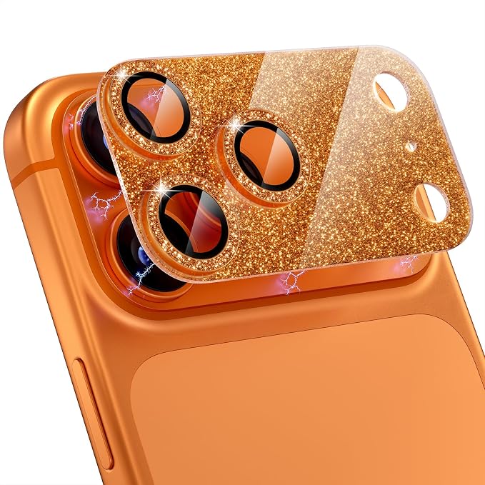 Choiche for iPhone 17 Pro Max Camera Lens Protector, Glitter-Orange | Bling Metal Camera Cover with 9H Tempered Glass Lens Screen Protector Accessories, Strong Adsorption, Case-Friendly, 6.9-inch by Choiche