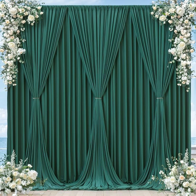 Hunter Green Backdrop Curtain-Wrinkle-Free Polyester Fabric Green Photography Curtains for Wedding Party Photo Background Decorations- 32 X10FT (Hunter Green) - Image 5