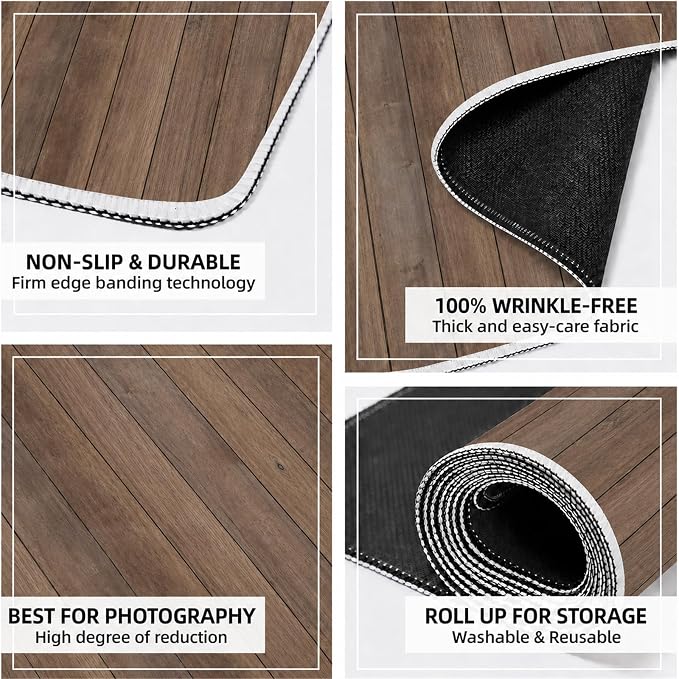 Kate Brown Wood Plank Photography Floor Mat Rubber Photo Studio Backdrop | Warm Natural Timber Texture Non-Slip Floor Drop For Rustic Newborn, Kids, Portrait, Food, Crafts, Product Photography 5x4ft - Image 4