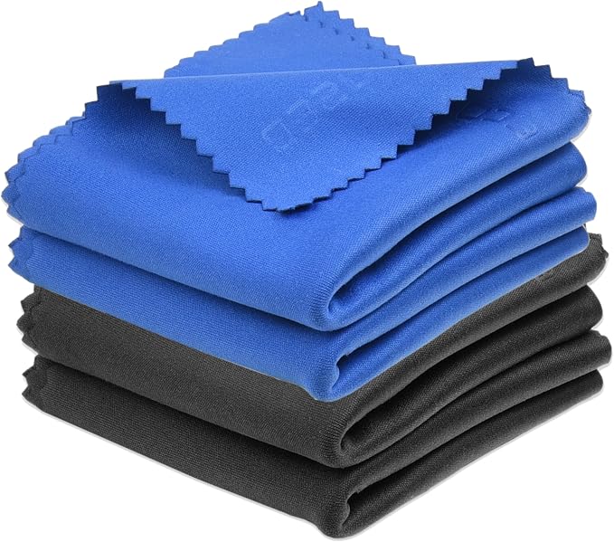 Eco-Fused Large Microfiber Cleaning Cloths - 4 Pack - 18 x 18 inch - Perfect for Wide Screen TVs, Large Computer Monitors- Also for Cleaning Glasses, Camera Lenses, Laptops and LCD Screens- Blue/Black by Eco-Fused
