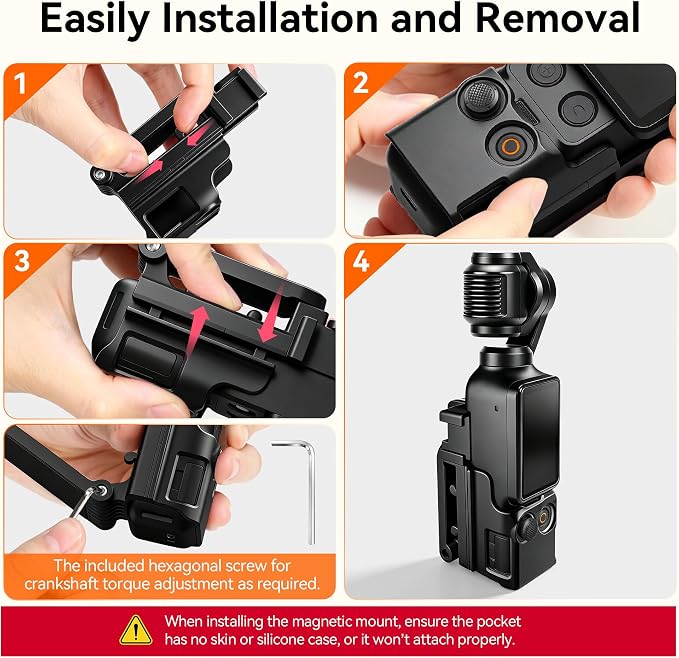 AMAZEAR Magnetic Mount Stand Compatible with DJI Osmo Pocket 4P/4/3/Xtra Muse, Pocket4 Accessories Adapter Clamp Magnet Suction Case Holder on Desktop/Vertical Surface, 180° Adjustable Handle, Black - Image 9