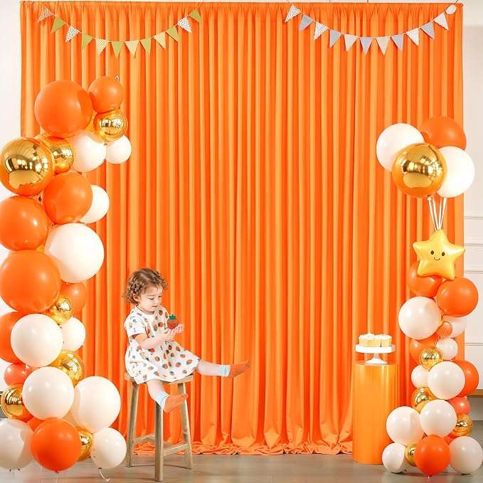 Orange Backdrop Curtain 2 Panels-Wrinkle-Free Champagne Curtains Polyester Photography Drapes for Baby Shower Birthday Party Photo Background Backdrop Stand- 8 X10FT (Orange) - Image 7