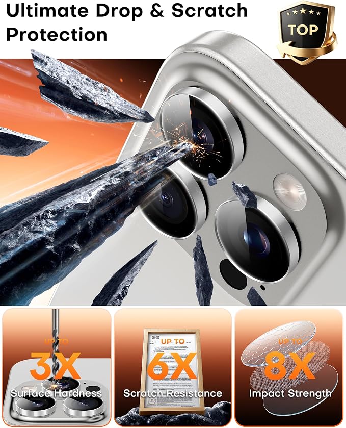 TOCOL for iPhone 16 Pro Max Camera Lens Protector/iPhone 16 Pro Camera Lens Protector Tempered Glass HD Individual Scratch Resistant Cover Accessories Case Friendly 2 Pack（Silvery） - Image 4