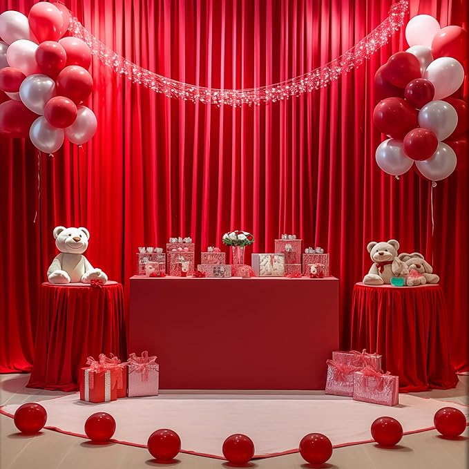 Red Backdrop Curtains 8 Panels-Wrinkle-Free Polyester Photography Drapes Party Photo Backgrounds for Wedding Christmas Photo Backdrops- 32 X10FT (Red) - Image 7