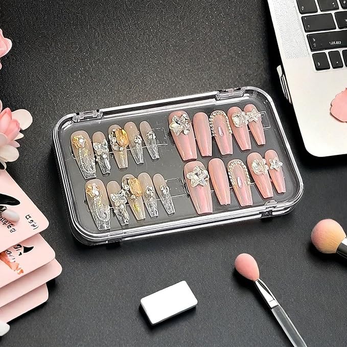Press on nail storage Large Acrylic Nail Storage Box - Portable Versatile Organizer for Press - On Nails, Jewelry and More with 90 Pcs Adhesive Double Sided Tape 12 PCS - Image 6