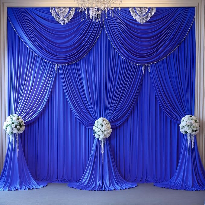 Royal Blue Backdrop Curtains 10 Panels - Wrinkle-Free Polyester Photography Drapes for Baby Shower & Birthday Party - 40 X 10FT - Image 4