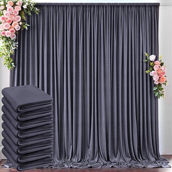 40 ft x 10 ft Wrinkle Free Charcoal Backdrop Curtain for Parties, Dark Grey Polyester Photo Backdrop Drapes for Baby Shower Wedding Engagement Birthday Party Backdrop Stand, 8 Panels 5ft x 10ft by Outpain