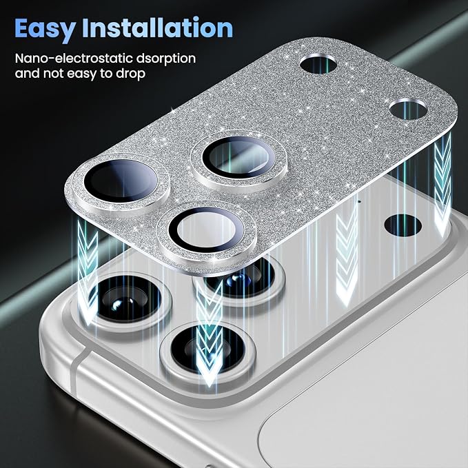 Uyiton for iPhone 17 Pro Camera Lens Protector - Metal Camera Protector | Not Easy to Break, Strong Adsorption, Case-Friendly, Metal 9H Sapphire Glass Rear Camera Screen Cover, Glitter Silver - Image 7