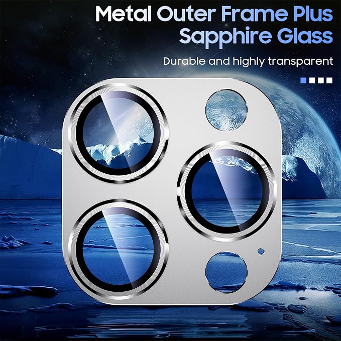 Uyiton for iPhone 15 Pro/iPhone 15 Pro Max Camera Lens Protector | Not Easy to Break, Strong Adsorption, Case-Friendly, Metal 9H Sapphire Glass Rear Camera Screen Cover, Silver White - Image 3