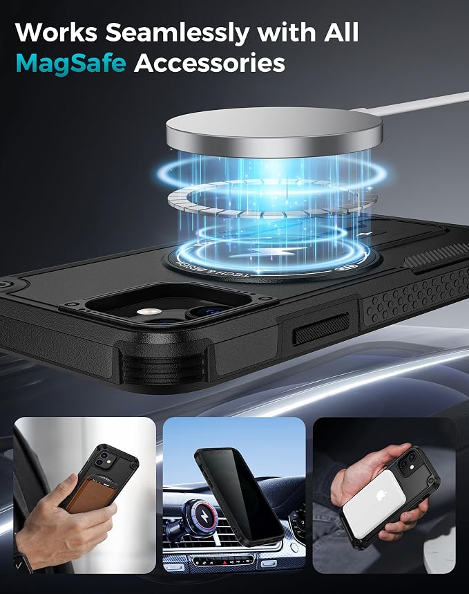 Goton 3 in 1 for iPhone 12 Case with Privacy Screen Protector Black | Glass Camera Lens Protector,Compatible for MagSafe,Invisible Kickstand, Shockproof Phone Cover for iPhone12 - Image 6