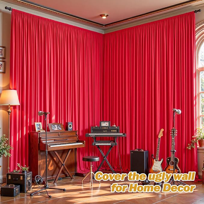 24ftx10ft Wrinkle Free Red Backdrop Curtain - 10 Feet Photography Backdrop Drapes, Silky Polyester Back Drop Cloth for Wedding Baby Shower Balloon Arch Background - Image 4