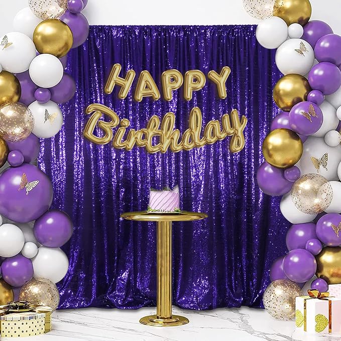 SquarePie 8x8ft Purple Sequin Backdrop, High Density Non-Transparent Glitter Curtain for Photography, Birthday, Wedding Party Decorations, Thick Solid Background with 4" Rod Pocket, 1 Panel - Image 7