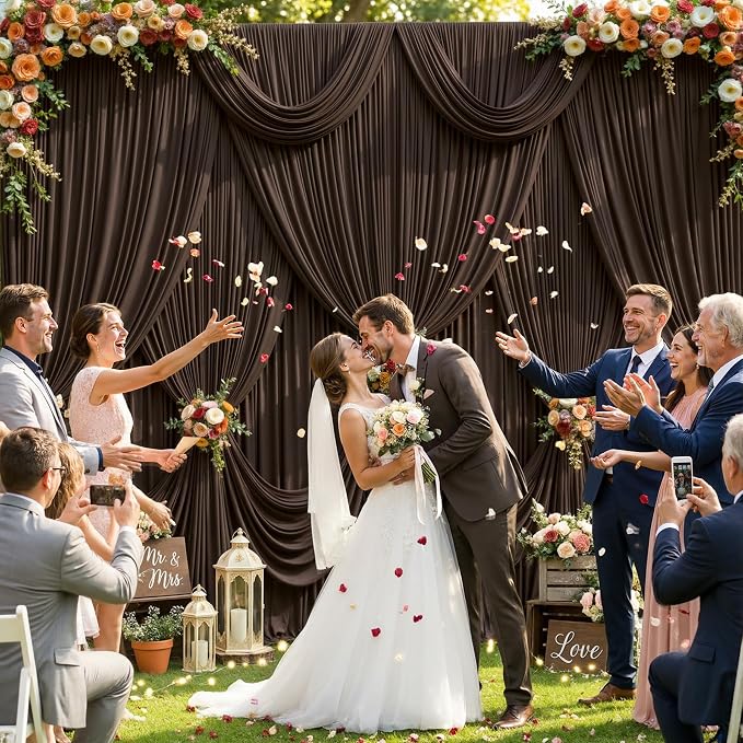 10 Panels Brown Backdrop Curtains for Wedding Party Wrinkle Free Backdrops Curtain Drapes Fabric Decorations Photo Back Drop Cloth for Baby Shower Photography Stage Reception 50ft(W) x 12ft(H) - Image 3