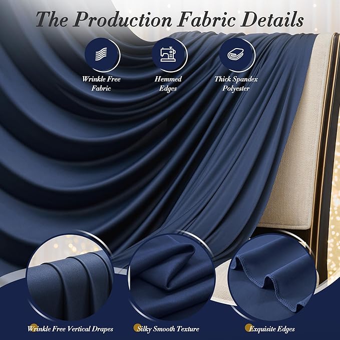 20 ft x 10 ft Wrinkle Free Navy Blue Backdrop Curtain for Parties,Polyester Photo Backdrop Drapes, Thick Background 4 Panels 5ft x 10ft for Baby Shower Wedding Birthday Party Backdrop Stand - Image 4