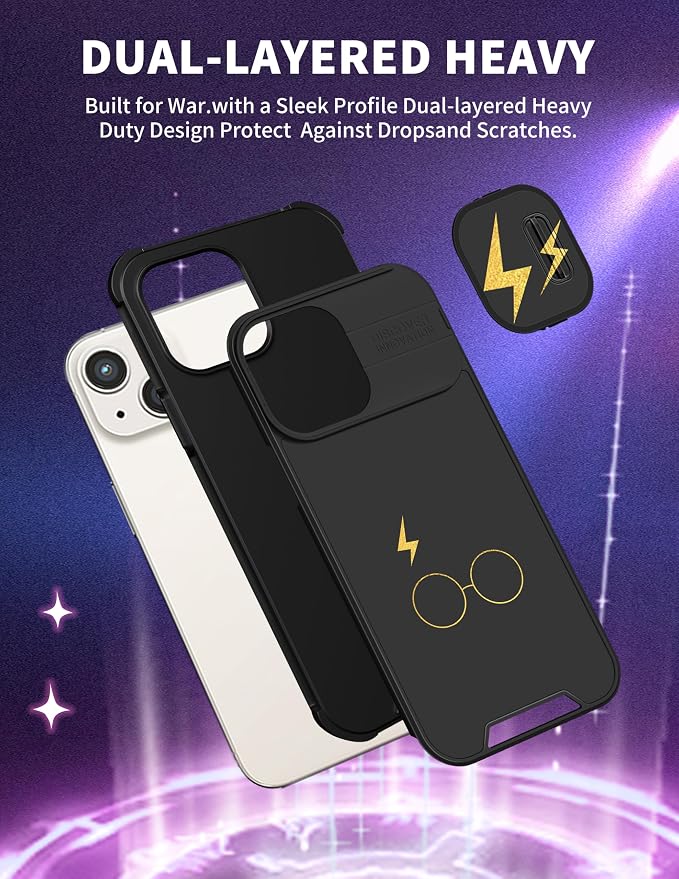 (2in1 for iPhone 15 Case for Women Cute Phone Cover Girly Teen Boys Pretty Black Glasses Unique Design with Slide Camera Cover Protective Stand Holder for iPhone 15 Cases 6.1'' - Image 5