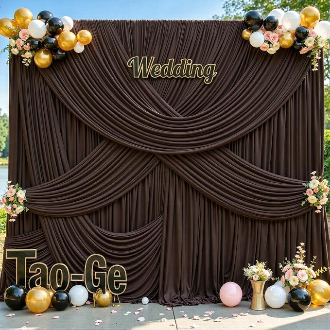 10x12 Brown Backdrop Curtains for Wedding Party Wrinkle Free Backdrops Curtain Drapes Fabric Decorations Photo Back Drop Cloth for Baby Shower Photography Stage Reception 5ft x 12ft,2 Panels - Image 4