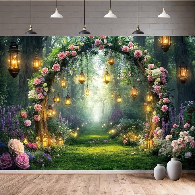 10x10ft Purple Flower Wedding Photography Backdrop Lavender Floral Wedding Bridal Photography Backdrop Anniversary Birthday Baby Shower Girl Party Banner Photo Booth Props Background Wall Decor - Image 2
