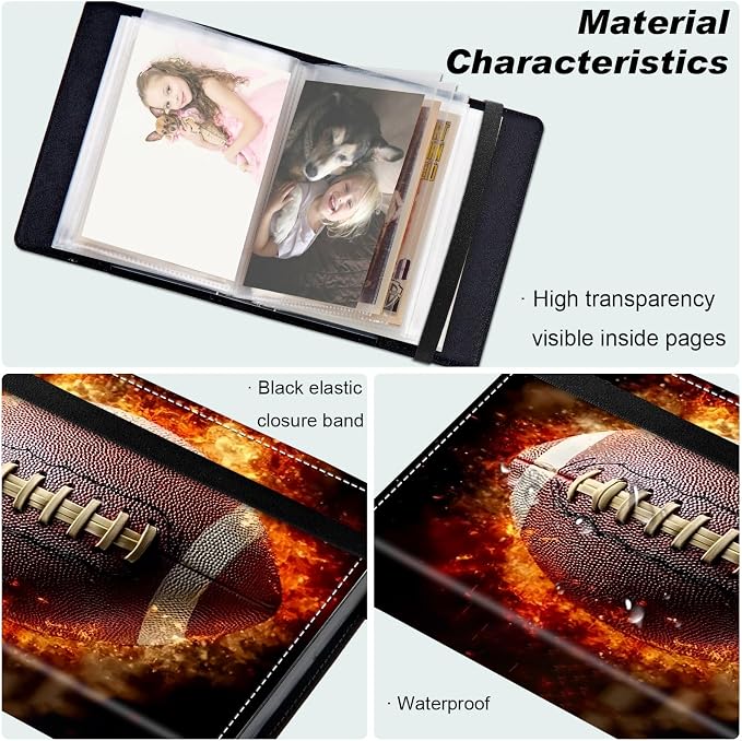 Small Photo Album 5x7, 60 Pockets Holds 120 Photos, Slip-in Pocket Photo Album with Black Elastic Band for Family Wedding Baby Travel Pictures, American Football - Image 5