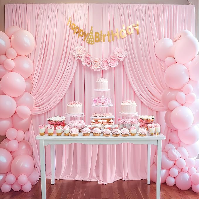 Pink Backdrop Curtains-Wrinkle-Free Polyester Photography Drapes Party Curtain Background for Baby Shower Wedding Decorations- 8 X10FT (Pink) - Image 2