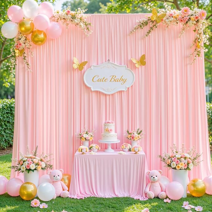 4 Panels Blush Pink Backdrop Curtain for Parties Baby Shower Wrinkle Free Pink Photo Curtains Backdrop Drapes Fabric Decoration for Wedding Birthday Party 20ft(W) x 10ft(H) - Image 9