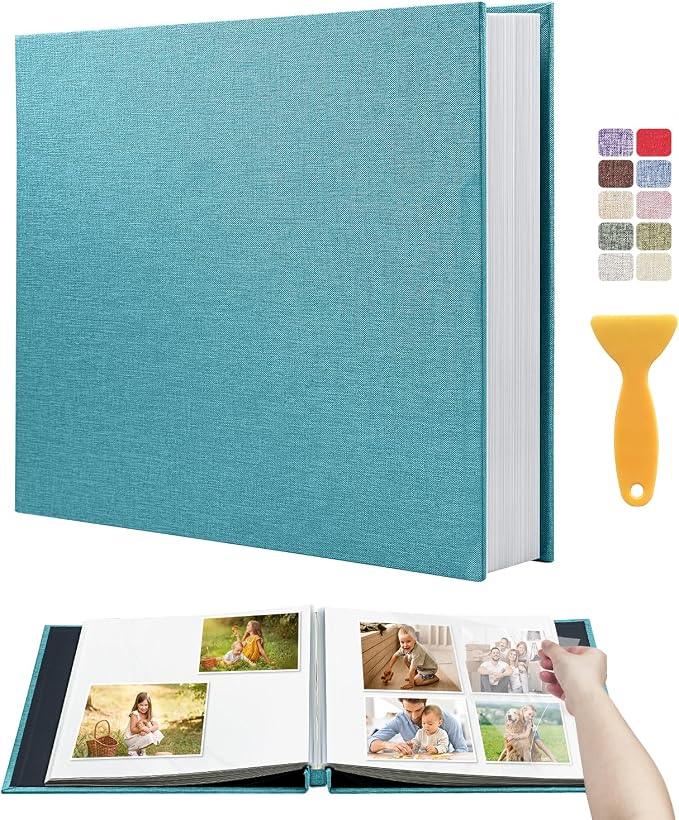 Large Photo Album Self Adhesive, DIY Scrapbook for 4x6 5x7 8x10 Photos, Acid-free, Blue, 40 Pages, for Weddings, Baby, Family, Travel by HenPisen