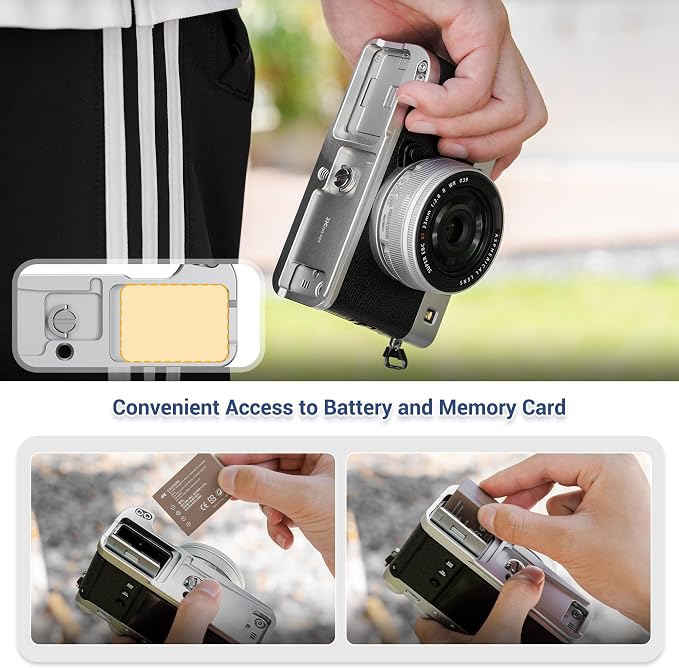 JJC Metal Hand Grip L-Bracket & Shutter Button for Fuji X-E5 Camera, Silver | Silicone Handgrip Cover, Anti-Slip Pads with SD Card Holder, Arca Swiss Quick Release Plate & 1/4"-20 Tripod Hole - Image 3