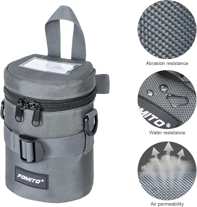FOMITO M Size Water-Resistant Camera Lens Pouch Bag - Shockproof Protective Case with Mesh Pocket, Compatible with Canon EF-S 17-55mm, Nikon AF-S 18-200mm, Fujifilm XF 56mm & Lenses Under 3.94"x6.1" - Image 2