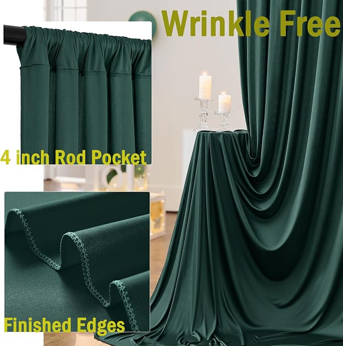 10ftx10ft Hunter Green Backdrop Curtains for Parties, Wrinkle Free 2 Panels Silky Polyester Photo Backdrop Drapes Back Drop Cloth Drapery for Wedding Birthday Photography Background - Image 2