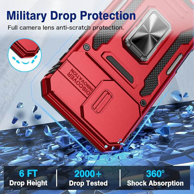 VEGO for iPhone 16 Pro Case with Camera Cover & Privacy Screen Protector | Tempered Glass Screen Protector & Ring Kickstand Military Grade Heavy Duty Protection Cover for iPhone 16 Pro - Red - Image 6