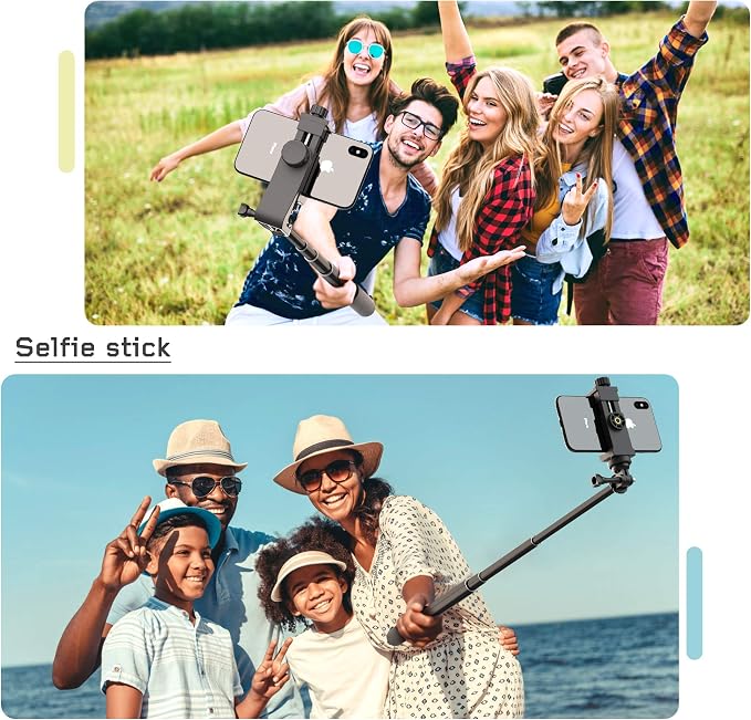 Universal Phone Tripod Mount Adapter with Ｗireless Camera Remote, Cell Phone Holder with Adjustable Clamp for Selfie Stick Monopod Compatible with iPhone, Samsung and so on -Pink - Image 6