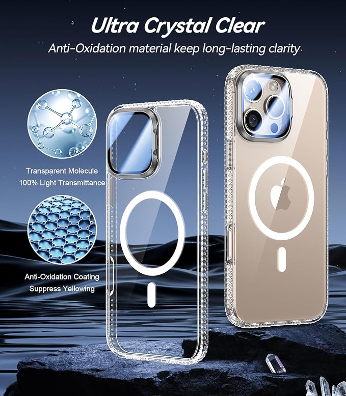 VOFATA [Upgraded] for iPhone 16 Pro Max Case with Camera Cover Stand [Fit for MagSafe][9H Camera Lens Protector] Mil-Grade Protection Transparent Magnetic iPhone 16 Pro Max Phone Case, Clear - Image 4