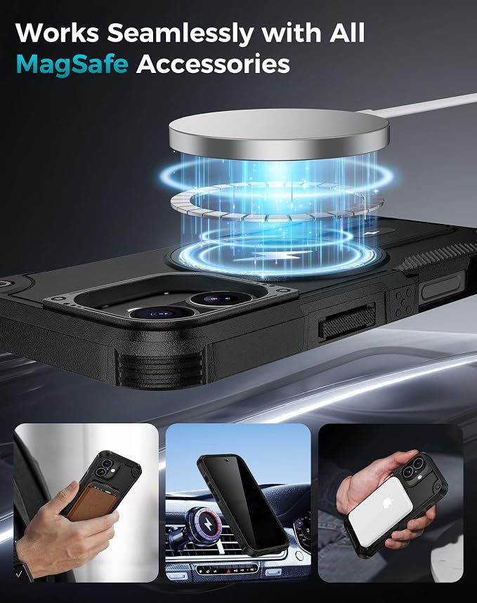 Goton 3 in 1 for iPhone 16 Plus Case with Privacy Screen Protector Black | Glass Camera Lens Protector,Compatible for MagSafe,Invisible Kickstand, Shockproof Phone Cover for iPhone16 Plus - Image 6
