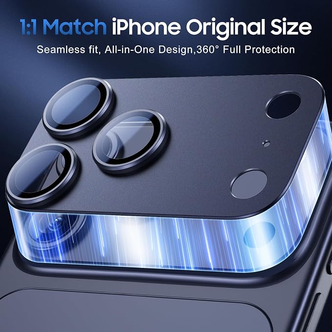 UniqueMe for 3 Pack iPhone 17 Pro Camera Lens Protector - All Blue | Drop Protection, Case Friendly, 9H Tempered Glass, Camera Cover Screen, Update New Version - Image 5
