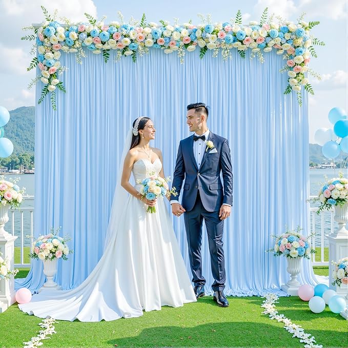 4 Panels Baby Blue Backdrop Curtain for Baby Shower Parties Wrinkle Free Light Blue Curtains Backdrop Drapes Fabric Decoration for Birthday Party Photography 20ft(W) x 10ft(H) - Image 8