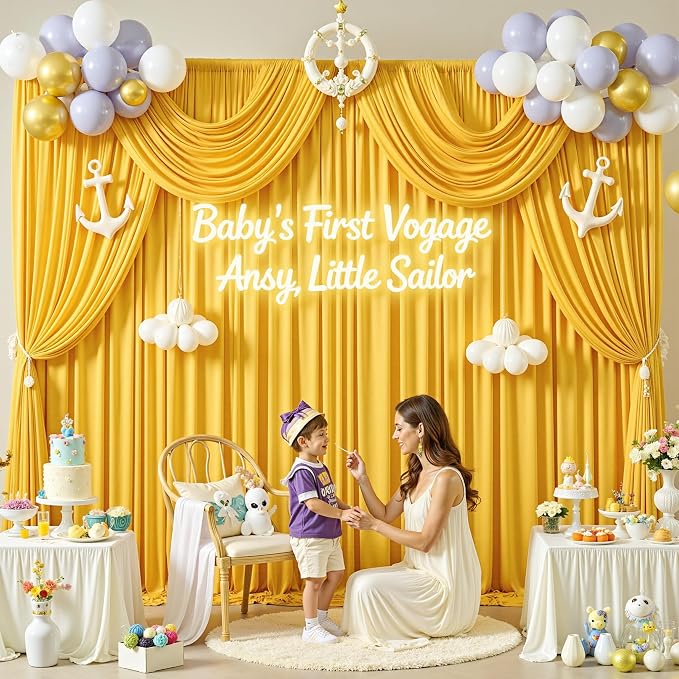 10 ft x 10 ft Wrinkle Free Yellow Backdrop Curtain for Parties, Yellow Polyester Photo Backdrop Drapes,Thick Background 2 Panels 5ft x 10ft for Baby Shower Wedding Birthday Party Backdrop Stand - Image 3